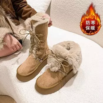 Обувь Зимние сапоги Женские сапоги-Женские роскошные дизайнерские плюшевые австралийские мягкие модные меховые осенние снежные сапоги Лолита Женские сапоги Бренд 35