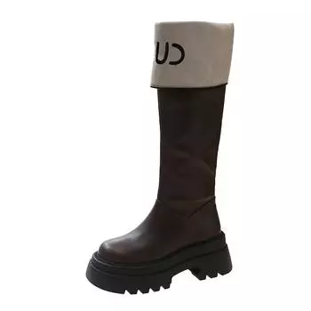 Обувь зимние женские сапоги до колена с высоким голенищем на длинной платформе черные туфли для женщин с круглым носком готические водонепроницаемые весна осень 35