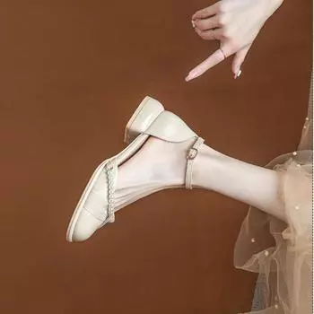 Обычная кожаная повседневная жемчужная квадратная носовая женская летняя обувь 2024 года, черная шикарная и элегантная обувь в корейском стиле AE 35