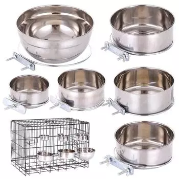 Обычная миска для собак из нержавеющей стали, подвесная клетка, фиксированная миска для собак, кормушка для воды для домашних животных, собак, кошек, щенков, уличная миска для еды 10x4.5cm
