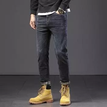 Обычные мужские джинсы, мужские повседневные облегающие джинсы, маленькие прямые, эластичные, модный бренд, весенний стиль 28