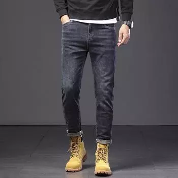 Обычные мужские джинсы, мужские повседневные облегающие джинсы, маленькая прямая трубка, хлопковая эластичная модная марка, весенний стиль 38
