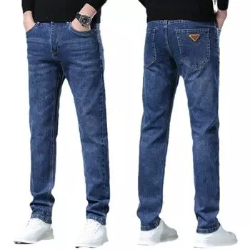 Обычные осенние и зимние модные прямые джинсы для мужчин, повседневные и свободные эластичные длинные брюки для мужчин 29 сине серый
