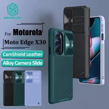 Обычный чехол для телефона Nillkin CamShield из искусственной кожи Motorola Edge X30, слайдер из сплава для камеры, противоударная задняя крышка Motorola Edge X30 чёрный