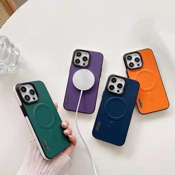 Простой кожаный тонкий чехол для телефона iPhone 16 15 14 13 12 Pro Max противоударный гибридный чехол TPU с магнитной беспроводной зарядкой бампер чехол iPhone 14 красный