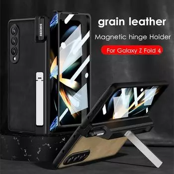 Обычный кожаный магнитный чехол для Samsung Galaxy Z Fold 4, чехол из матовой кожи, жесткий, полная защита, чехол-держатель, защита от падения, Fundas For Z Fold 4 зелёный