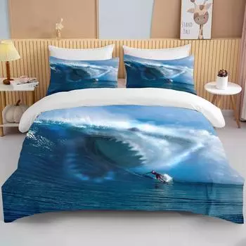 Ocean Bedding Set Coast Ocean Spray Duvet Cover Set Blue Starfish Bed Set Kids Teen Shell Home Textiles Summer Quilt Cover EU single(135x200cm)