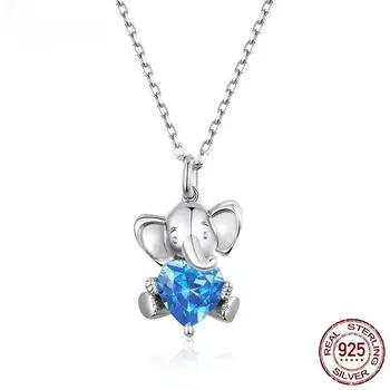 Ожерелье с подвеской в виде слона Ocean Blue Heart CZ для женщин, стерлинговое серебро 925 пробы, роскошные серебряные ювелирные изделия с животными, ошейник