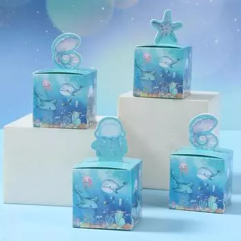 Ocean Candy Boxes Sea Marine Gift Box Birthday Party Decor Ocean Candy Bags Favors Cookie Gift Bags Kids Birthday Party Decors As picture