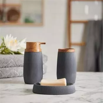 Ocean Home Полосатый круглый комплект для ванной комнаты из 3 предметов, антрацит