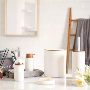 Ocean Home Полосатый круглый набор из 5 предметов для ванной комнаты, деревянный, белый