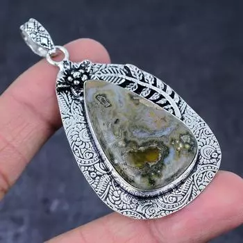 Ocean Jasper Gemstone Handmade 925 Sterling Silver Jewelry Pendant 2.76 P2w14