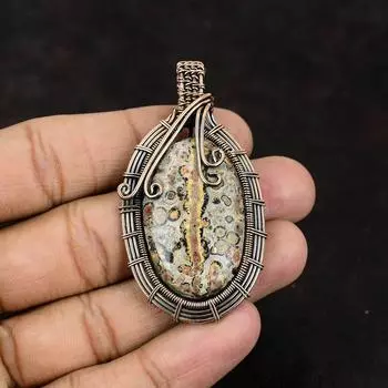 Ocean Jasper Gemstone Pendant Copper Wire Wrapped Pendant Copper Wire Jewelry Handmade Pendant Designer Pendant Gift For Her Gift For Mother