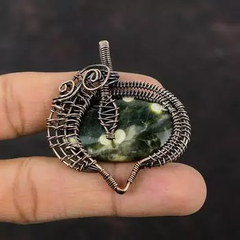 Ocean Jasper Pendant Copper Wire Wrapped Real Gemstone Pendant Copper Jewelry Handmade Pendant Wire Wrap Jewelry Anniversary Gift For Bridal