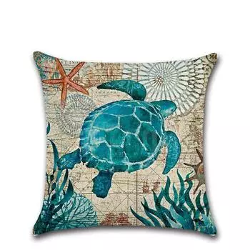 Ocean Marine Cushion Cover Home Sofa Decor Linen Pillow Case Sea Hot Horse SeaTurtle