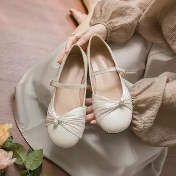 Ocean one сладкие туфли с круглым носком и жемчугом на плоской подошве, женские джинсовые туфли с бантом и феей, лето 2025 35