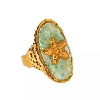 Ocean Oval Crushed Shell Ring Sweet Charm O-Chain Necklace Starfish Shell Pendant Birthday Gift Style A