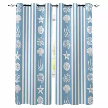 Ocean Striped Starfish Shell Jellyfish Coral Blue Blackout Curtains For Living Room Bedroom Window Treatment Drapes Home Decor W135 x H60cm