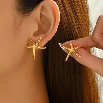 Ocean style jewelry, geometric starfish shape design, versatile earrings, high-end niche stud earrings for women