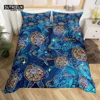 Ocean Theme Sea Turtle Duvet Cover Reptile Tortoise Comforter Cover Microfiber Starry Sky Galaxy Bedding Set Single Queen Size EU single(135x200cm)