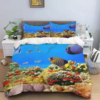 Ocean World Marine Life Art Pattern Comforter Bedding Set,Duvet Cover Bed Set Quilt Cover Pillowcase,King Queen Size Bedding Set EU single(135x200cm)