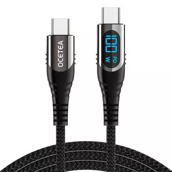 Ocetea USB Type C Cable 100W/5A 3M PD Compatible Fast Charging USB C to USB C Disconnection Prevention Type C Cable LED Output Screen Display Compatib