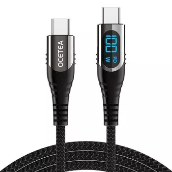 Ocetea USB Type C Cable 1M PD Compatible Rapid Charging USB C to USB C Disconnection Prevention Type C Cable LED Output Screen Display Compatible with