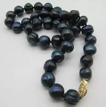 ОЧАРОВАТЕЛЬНОЕ ОЖЕРЕЛЬЕ С ТАИТЯНСКИМ ЧЕРНЫМ БАРОЧНЫМ ЖЕМЧУГОМ 18 ДЮЙМОВ 9–10 мм