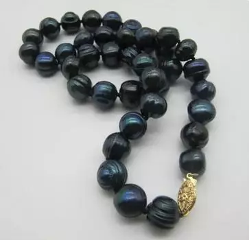 ОЧАРОВАТЕЛЬНОЕ ОЖЕРЕЛЬЕ С ТАИТЯНСКИМ ЧЕРНЫМ БАРОЧНЫМ ЖЕМЧУГОМ 18 ДЮЙМОВ 9–10 мм