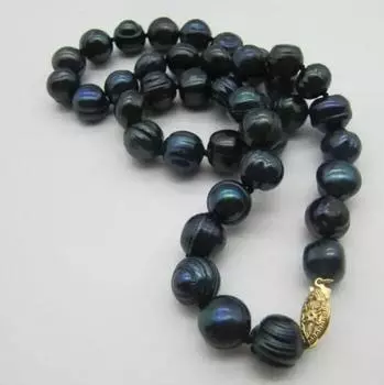 ОЧАРОВАТЕЛЬНОЕ ОЖЕРЕЛЬЕ С ТАИТЯНСКИМ ЧЕРНЫМ БАРОЧНЫМ ЖЕМЧУГОМ 18 ДЮЙМОВ, 10–11 мм