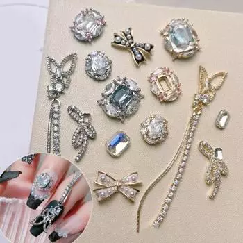Очарование для дизайна ногтей, 3D разноцветные бабочки, кисточка, блестящая роскошная инкрустация из кубического циркония, украшение для ногтей, домашний салон, аксессуары для ногтей F