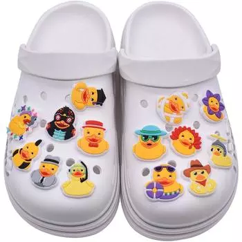 Очарование для обуви, булавки «сделай сам», милый мультфильм, желтая утка, украшение для обуви, пряжка для обуви с отверстиями, набор подвесок, аксессуары, подарок для детей для мальчиков и девочек