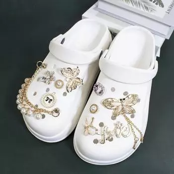 Очарование для обуви, булавки «сделай сам», полая металлическая кисточка в виде бабочки, жемчужная цепочка, украшение, пряжка для обуви с отверстиями, набор подвесок, аксессуары для детей, подарок для мальчиков и девочек