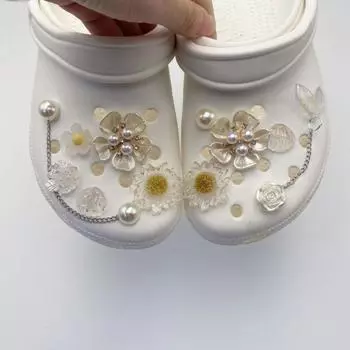 Очарование для обуви, булавки «сделай сам», жемчужный цветок, жемчужная цепочка, украшение, пряжка для обуви с отверстиями, набор подвесок, аксессуары для детей, подарок для мальчиков и девочек