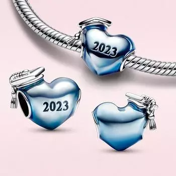 Очарование из стерлингового серебра с сердцем, синее школьное начало, бусина, подходящая для женщин, браслет, ювелирные изделия, подвеска для любви