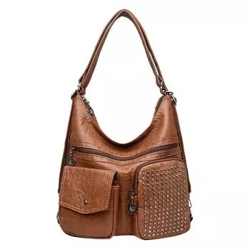 Очарование расцветает! Новый однотонный женский рюкзак с мягкой отделкой и заклепками представляет собой идеальное сочетание моды и практичности. чёрный