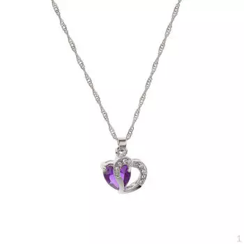 Очарование Сердце Кристалл Кулон Ожерелье Серебряная Цепочка Ювелирные Изделия Фиолетовый Горный Хрусталь