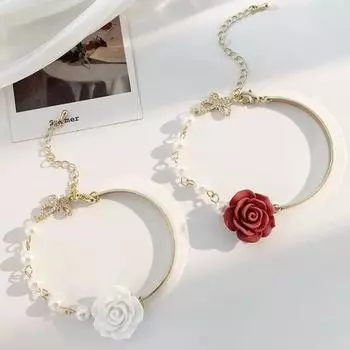 Очарование в виде цветка розы, гальваника, не выцветающий орнамент с бантом, украшение из искусственного жемчуга, регулируемый французский язык белый