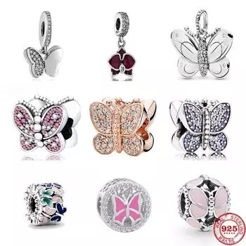 Очаровательная бабочка из бисера подходит для браслета из стерлингового серебра 925 пробы, женские украшения своими руками