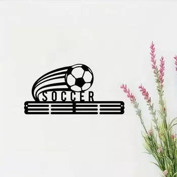 Очаровательная футбольная медаль - настенное искусство из металла. Великолепный держатель для футбольных наград и лент, идеально подходящий для подарков команде. чёрный