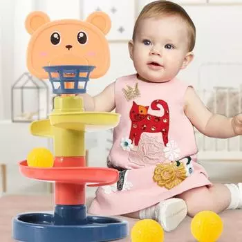 Очаровательная катящаяся башня, развивающие игрушки, складывающиеся, вращающаяся дорожка, детский мяч, вращающийся, раздвижной, детский 2 layers with 2 balls
