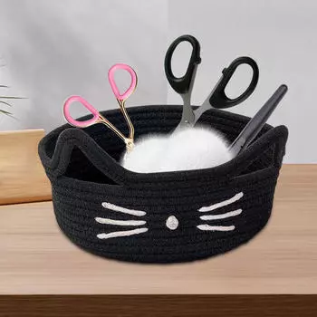 Очаровательная корзина для хранения из хлопковой веревки с изображением кота для организации дома Milky White