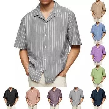 Очаровательная мужская рубашка, суперлегкая повседневная мужская одежда с коротким рукавом L бежевый