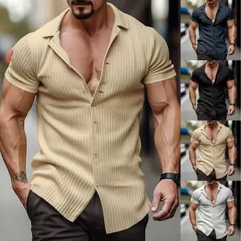 Очаровательная мужская рубашка, суперлегкая повседневная мужская одежда с коротким рукавом L чёрный