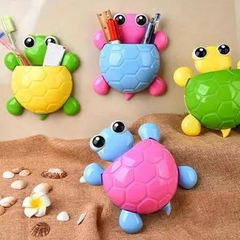 Очаровательная настенная стойка для хранения с дизайном черепахи и присоской, 1 шт., держатель для зубных щеток, полка для зубной пасты, 1pc