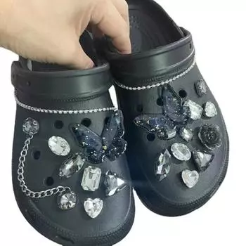 Очаровательная обувь, булавки «сделай сам», черная 3D бабочка, роза, украшение, пряжка для обуви с отверстиями, набор подвесок, аксессуары, подарок для мальчиков и девочек