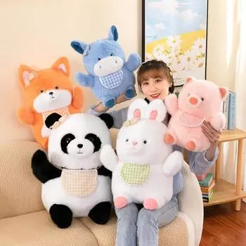 Очаровательная плюшевая игрушка в виде животного, плюшевый кролик, свинья, лиса, панда, осел, нагрудник, подушка, мягкая кукла, подарок на день рождения для детей 35cm