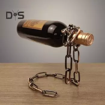 Очаровательная подставка для бутылки вина. Прочная конструкция. Удобная металлическая цепочка. Левитирующая подставка для вина. Держатель для бутылки. серый/бронзовый