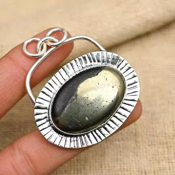 Очаровательная подвеска из стерлингового серебра 925 пробы ручной работы с золотым пиритом и драгоценным камнем для нее