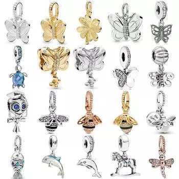 Очаровательная подвеска из стерлингового серебра 925 пробы, лошадка-качалка, королева, пчела, бабочка, светлячок, чешуйчатая рыбка, кулон из бисера, подходит для модного браслета, ювелирные изделия «сделай сам»